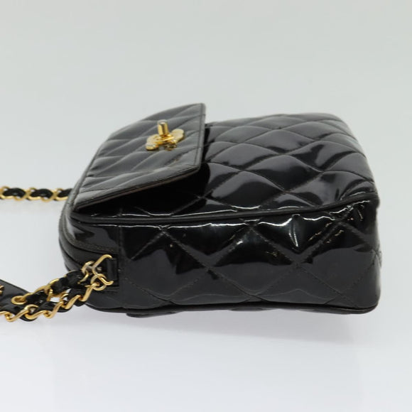 CHANEL Matelasse Chain Shoulder Bag Enamel Black Gold CC Auth 125971
