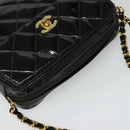 CHANEL Matelasse Chain Shoulder Bag Enamel Black Gold CC Auth 125971-6