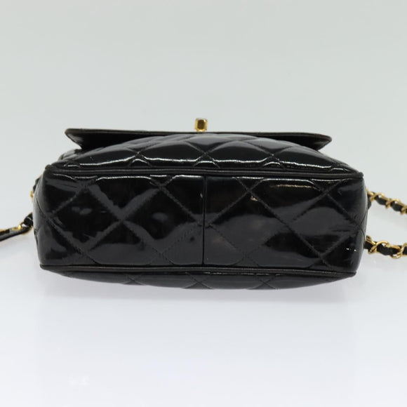 CHANEL Matelasse Chain Shoulder Bag Enamel Black Gold CC Auth 125971