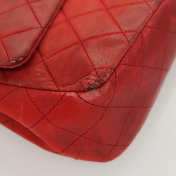 CHANEL Matelasse Chain Shoulder Bag Lamb Skin Red Gold CC Auth 125972