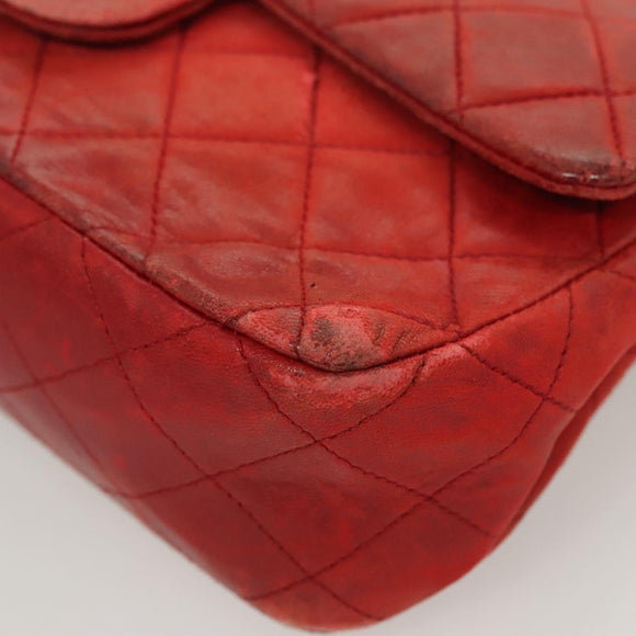 CHANEL Matelasse Chain Shoulder Bag Lamb Skin Red Gold CC Auth 125972