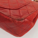 CHANEL Matelasse Chain Shoulder Bag Lamb Skin Red Gold CC Auth 125972-17