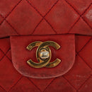 CHANEL Matelasse Chain Shoulder Bag Lamb Skin Red Gold CC Auth 125972-18