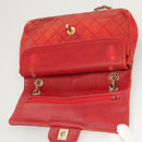CHANEL Matelasse Chain Shoulder Bag Lamb Skin Red Gold CC Auth 125972-19
