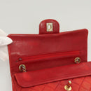 CHANEL Matelasse Chain Shoulder Bag Lamb Skin Red Gold CC Auth 125972-20