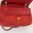 CHANEL Matelasse Chain Shoulder Bag Lamb Skin Red Gold CC Auth 125972-21