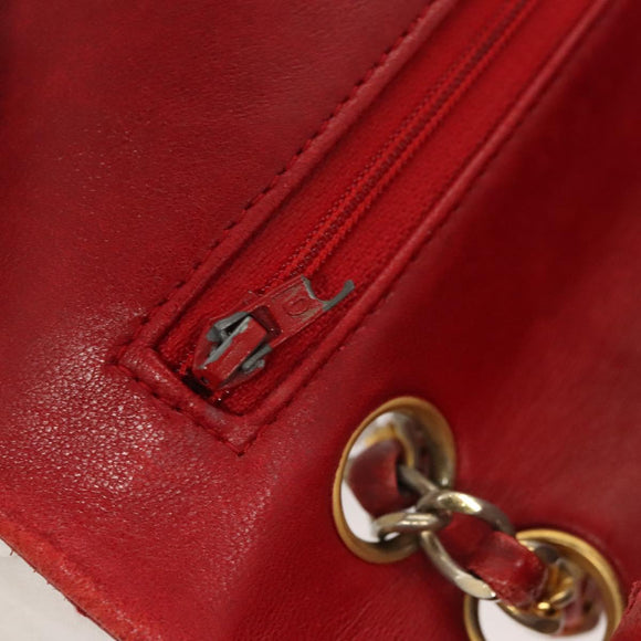 CHANEL Matelasse Chain Shoulder Bag Lamb Skin Red Gold CC Auth 125972