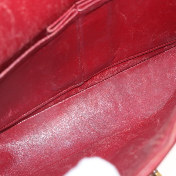 CHANEL Matelasse Chain Shoulder Bag Lamb Skin Red Gold CC Auth 125972