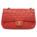 CHANEL Matelasse Chain Shoulder Bag Lamb Skin Red Gold CC Auth 125972-13