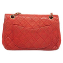 CHANEL Matelasse Chain Shoulder Bag Lamb Skin Red Gold CC Auth 125972-2