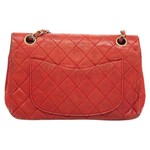 CHANEL Matelasse Chain Shoulder Bag Lamb Skin Red Gold CC Auth 125972