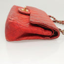 CHANEL Matelasse Chain Shoulder Bag Lamb Skin Red Gold CC Auth 125972-4