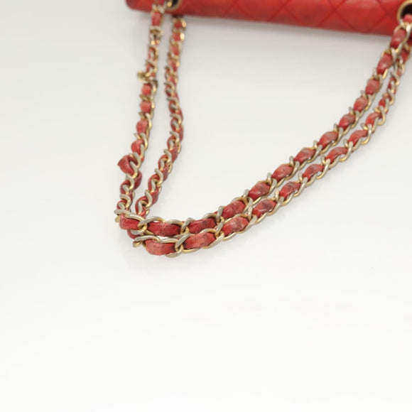 CHANEL Matelasse Chain Shoulder Bag Lamb Skin Red Gold CC Auth 125972