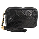 CHANEL Matelasse Chain Pouch Shoulder Bag Lamb Skin Black Gold CC Auth 125974V-1