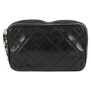 CHANEL Matelasse Chain Pouch Shoulder Bag Lamb Skin Black Gold CC Auth 125974V-13