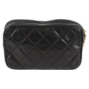 CHANEL Matelasse Chain Pouch Shoulder Bag Lamb Skin Black Gold CC Auth 125974V-2