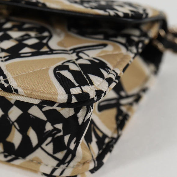 CHANEL Matelasse Checkered Flag Chain Shoulder Bag Nylon Beige CC Auth 125975M