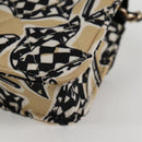 CHANEL Matelasse Checkered Flag Chain Shoulder Bag Nylon Beige CC Auth 125975M-18