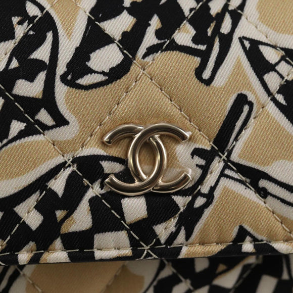 CHANEL Matelasse Checkered Flag Chain Shoulder Bag Nylon Beige CC Auth 125975M