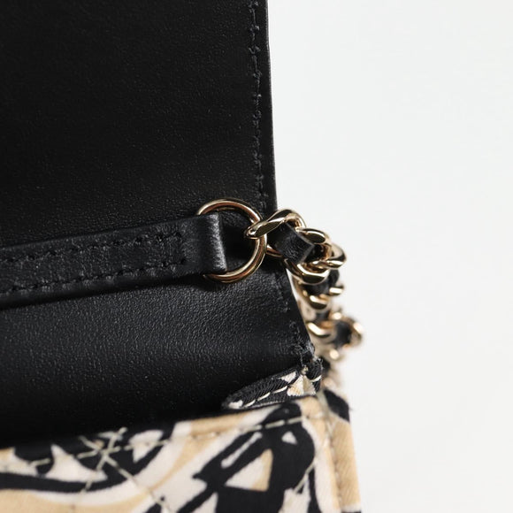 CHANEL Matelasse Checkered Flag Chain Shoulder Bag Nylon Beige CC Auth 125975M