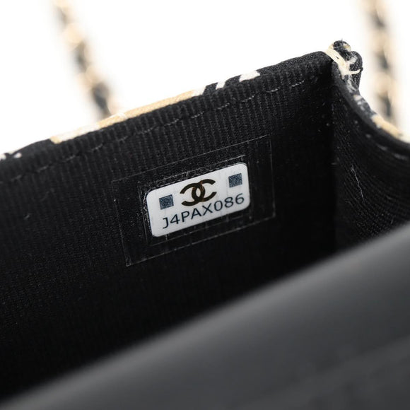 CHANEL Matelasse Checkered Flag Chain Shoulder Bag Nylon Beige CC Auth 125975M