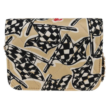 CHANEL Matelasse Checkered Flag Chain Shoulder Bag Nylon Beige CC Auth 125975M - 0