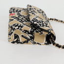 CHANEL Matelasse Checkered Flag Chain Shoulder Bag Nylon Beige CC Auth 125975M-4