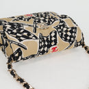 CHANEL Matelasse Checkered Flag Chain Shoulder Bag Nylon Beige CC Auth 125975M-6