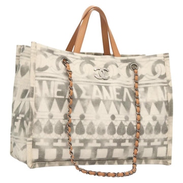 CHANEL Chain Tote Bag Canvas 2way Gray CC Auth 125976