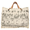 CHANEL Chain Tote Bag Canvas 2way Gray CC Auth 125976-2