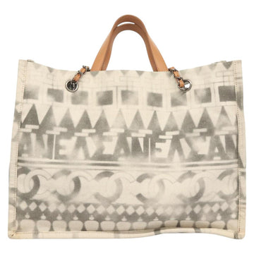 CHANEL Chain Tote Bag Canvas 2way Gray CC Auth 125976 - 0