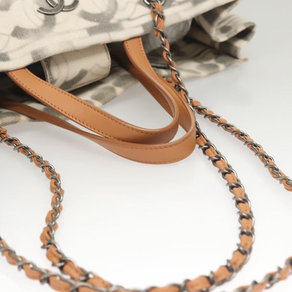 CHANEL Chain Tote Bag Canvas 2way Gray CC Auth 125976