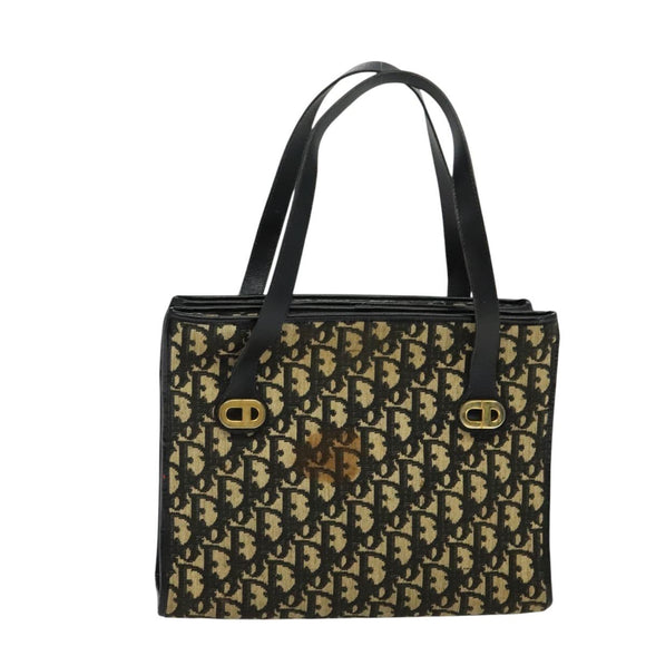 Christian Dior Trotter Canvas Shoulder Bag Black Gold Auth 125986