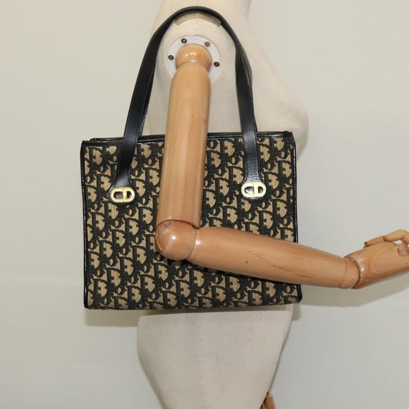 Christian Dior Trotter Canvas Shoulder Bag Black Gold Auth 125986