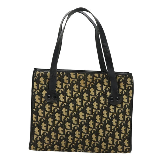 Christian Dior Trotter Canvas Shoulder Bag Black Gold Auth 125986