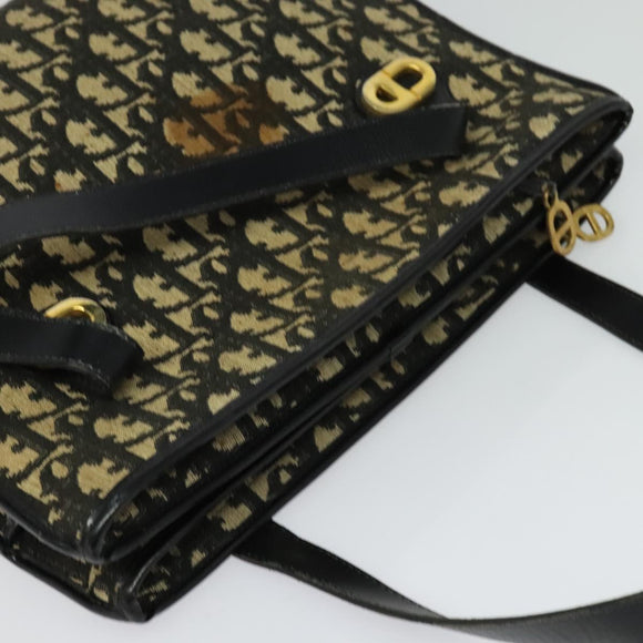 Christian Dior Trotter Canvas Shoulder Bag Black Gold Auth 125986