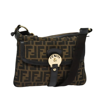 FENDI Zucca Canvas Shoulder Bag Brown Black gold Auth 125989