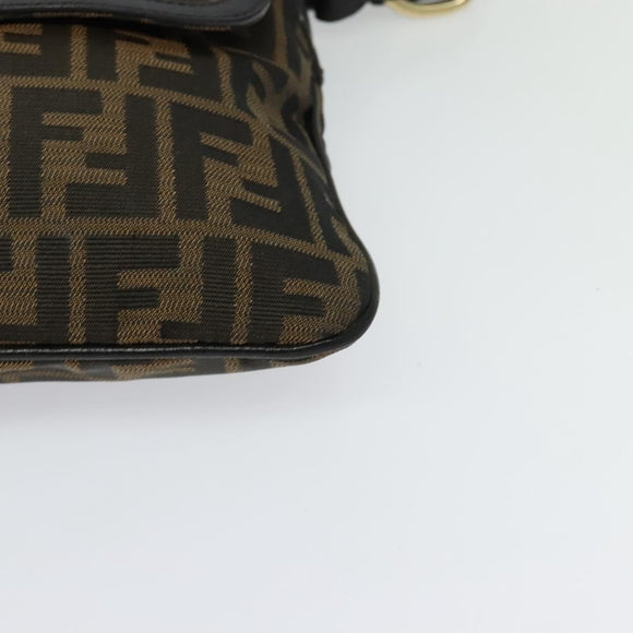 FENDI Zucca Canvas Shoulder Bag Brown Black gold Auth 125989