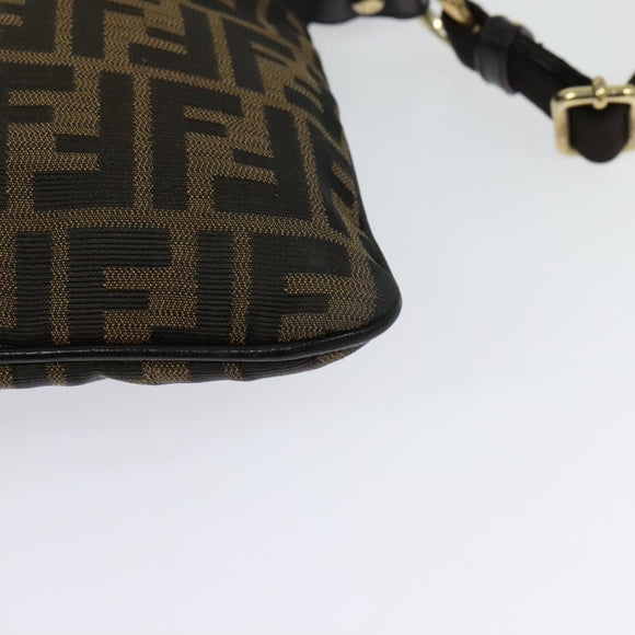 FENDI Zucca Canvas Shoulder Bag Brown Black gold Auth 125989