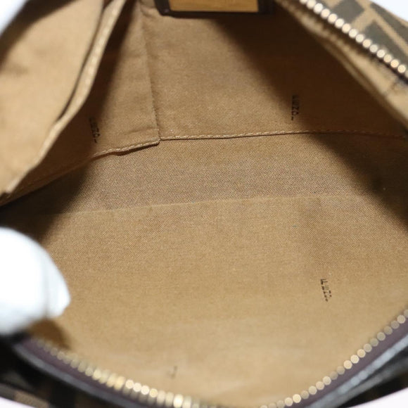 FENDI Zucca Canvas Shoulder Bag Brown Black gold Auth 125989