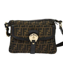 FENDI Zucca Canvas Shoulder Bag Brown Black gold Auth 125989-13