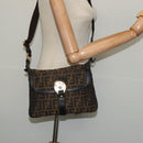 FENDI Zucca Canvas Shoulder Bag Brown Black gold Auth 125989-20