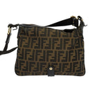 FENDI Zucca Canvas Shoulder Bag Brown Black gold Auth 125989-2