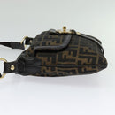 FENDI Zucca Canvas Shoulder Bag Brown Black gold Auth 125989-3