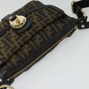 FENDI Zucca Canvas Shoulder Bag Brown Black gold Auth 125989-6
