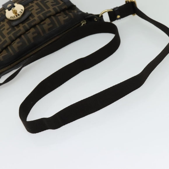 FENDI Zucca Canvas Shoulder Bag Brown Black gold Auth 125989