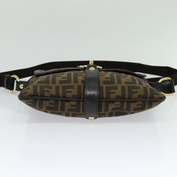 FENDI Zucca Canvas Shoulder Bag Brown Black gold Auth 125989