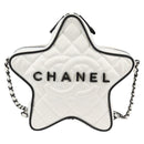 CHANEL Star Chain Shoulder Bag Satin White Gold CC Auth 125991SM-13