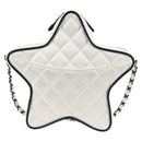 CHANEL Star Chain Shoulder Bag Satin White Gold CC Auth 125991SM-2