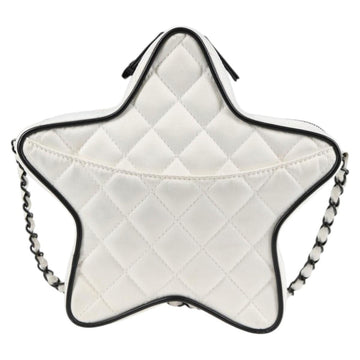CHANEL Star Chain Shoulder Bag Satin White Gold CC Auth 125991SM - 0